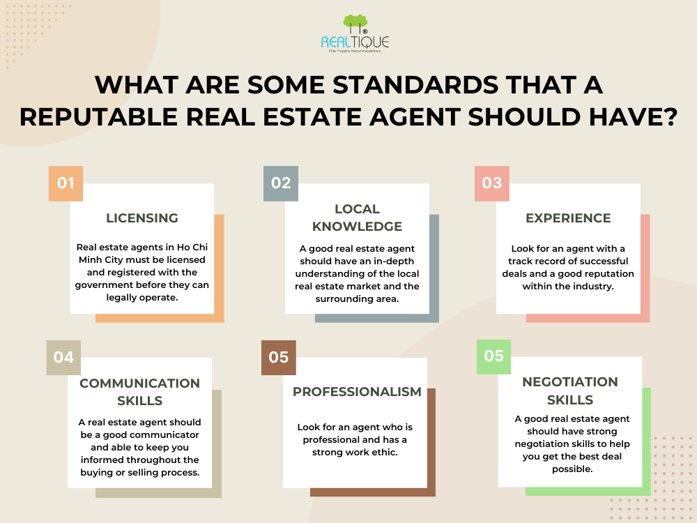 What are some standards that a reputable real estate agent should have?