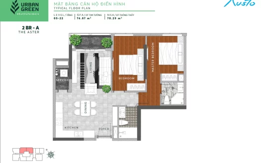 76m2, 2 Bedroom, Fully Fitted in Urban Green, Thu Duc City, Ho Chi Minh City, Vietnam