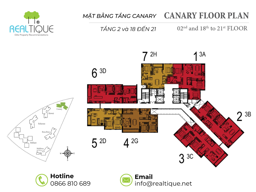 Floor plan of 2nd, 18th and 21st floor at Canary Diamond Island Tower