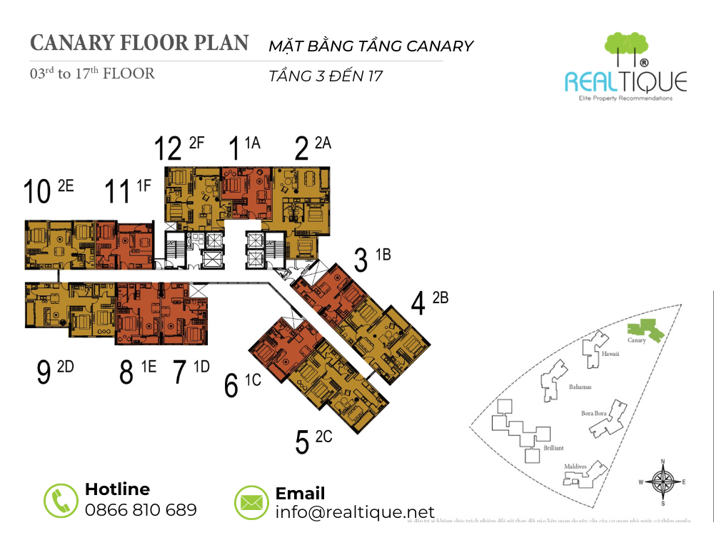Canary floor plan at Diamond Island, 3rd to 17th floor