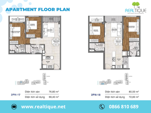 The layout of One Verandah apartment with 2 bedrooms