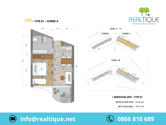 Layout 1BR - 01 tower A