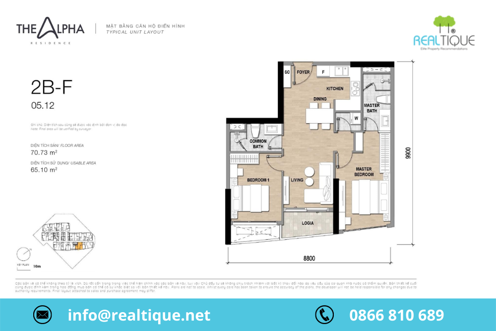 The layout of apartments 2B - F