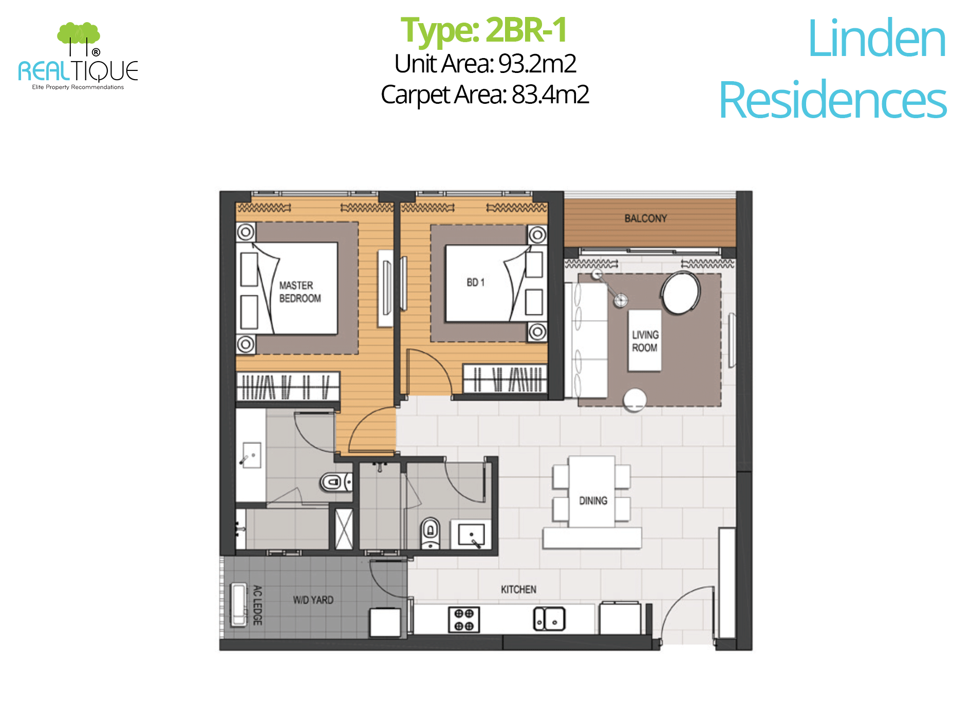 2-bedroom apartment layout in Linden Residences (MU4)