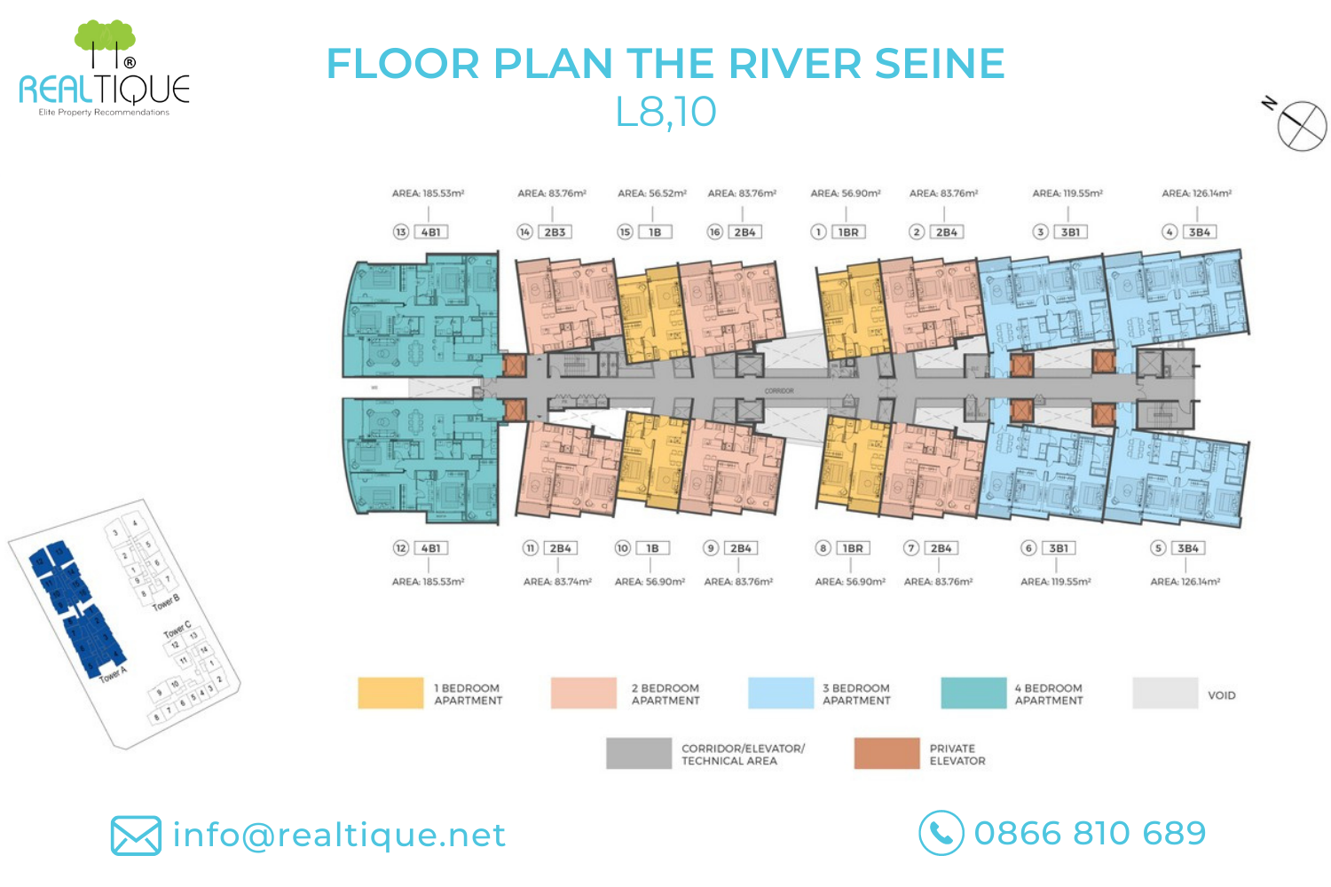 Typical floor plan of Tower River Seine, The River Thu Thiem